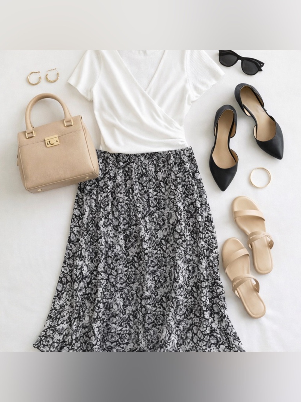 Black & White Floral A-Line Skirt Plus Size 16